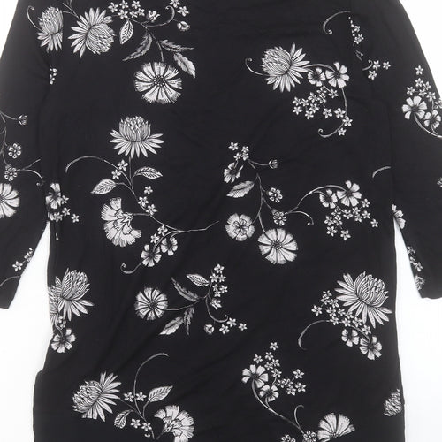 Marks and Spencer Womens Black Floral Viscose Basic Blouse Size 8 Boat Neck