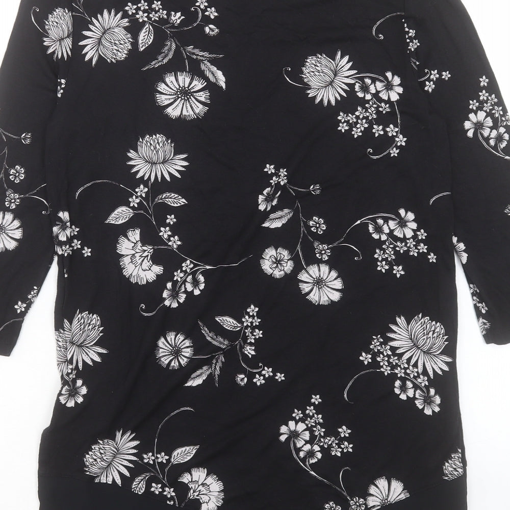 Marks and Spencer Womens Black Floral Viscose Basic Blouse Size 8 Boat Neck