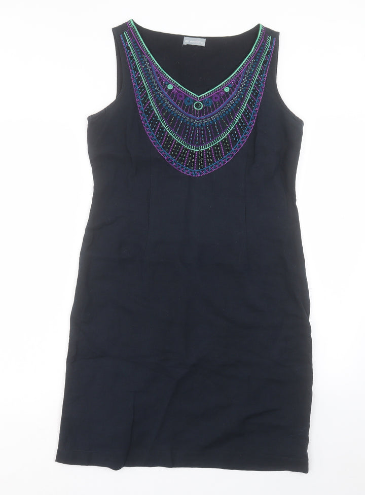 Per Una Womens Blue Linen Shift Size 12 V-Neck Zip