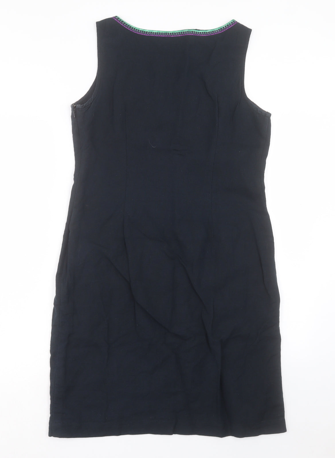 Per Una Womens Blue Linen Shift Size 12 V-Neck Zip