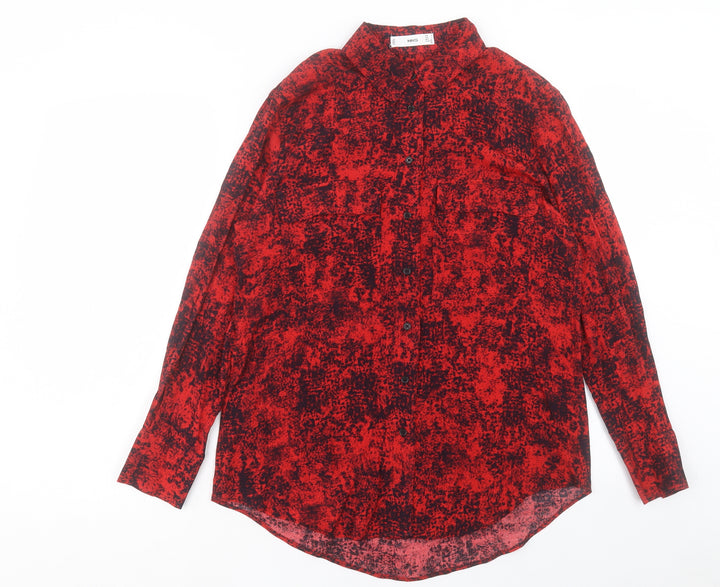 Mango Womens Red Geometric Polyester Basic Button-Up Size S Collared