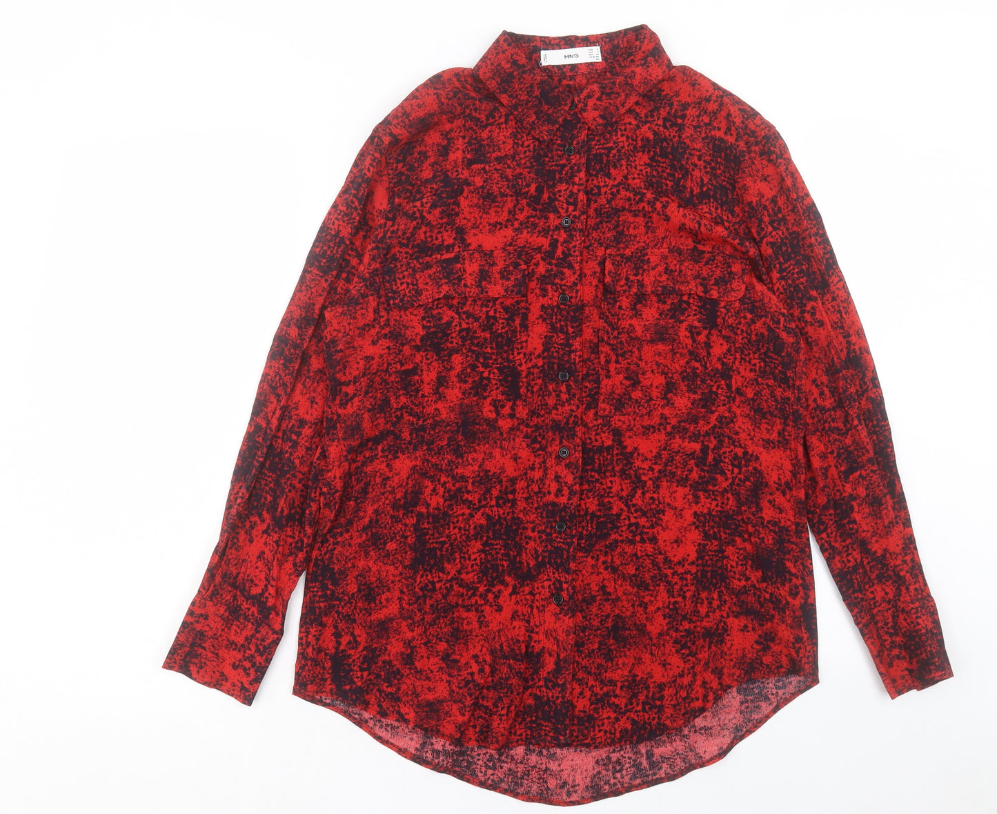 Mango Womens Red Geometric Polyester Basic Button-Up Size S Collared