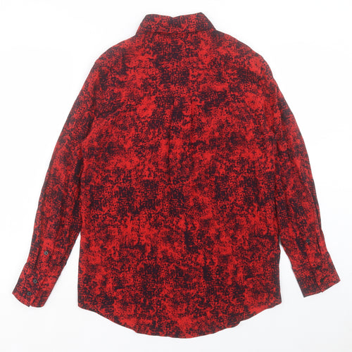 Mango Womens Red Geometric Polyester Basic Button-Up Size S Collared