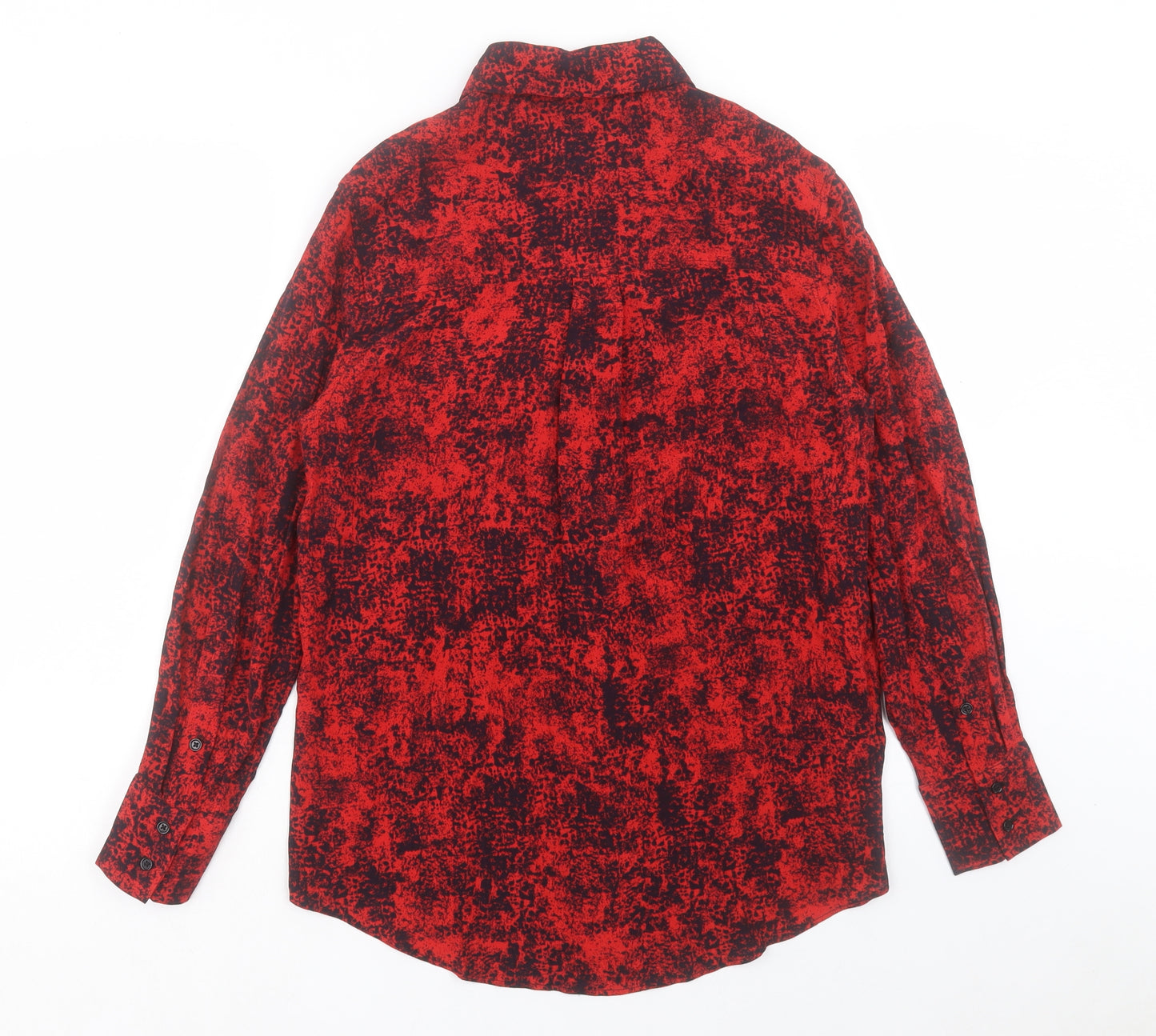 Mango Womens Red Geometric Polyester Basic Button-Up Size S Collared