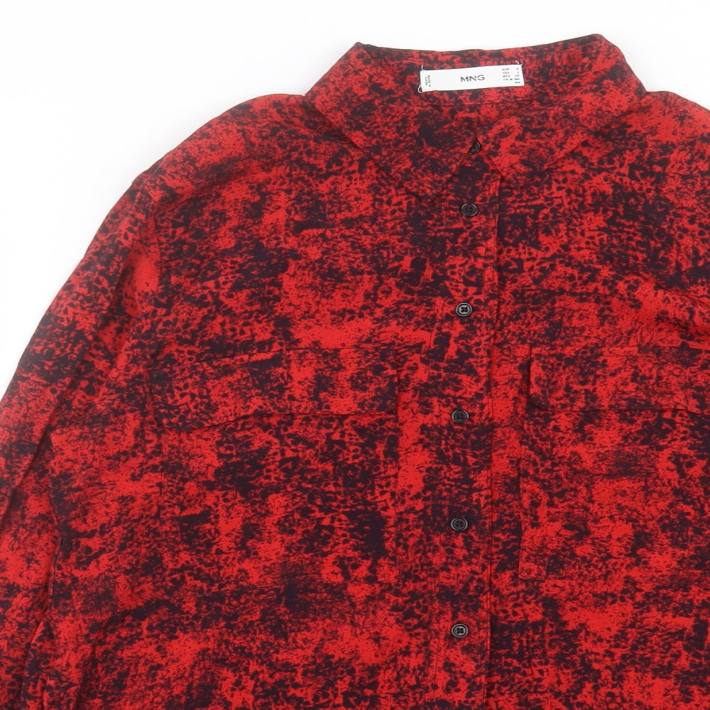 Mango Womens Red Geometric Polyester Basic Button-Up Size S Collared
