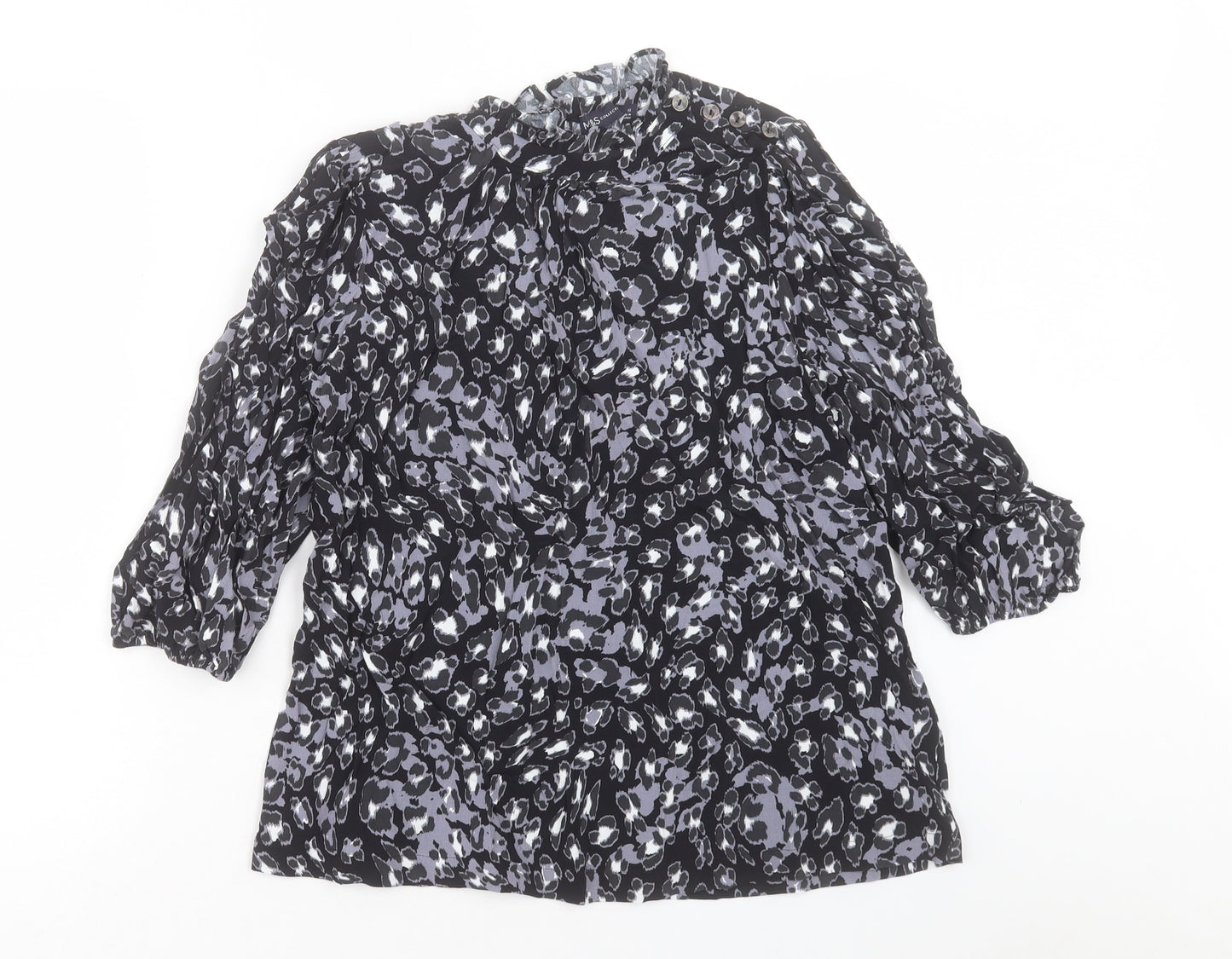 Marks and Spencer Womens Multicoloured Animal Print Viscose Basic Blouse Size 12 Round Neck - Leopard Print