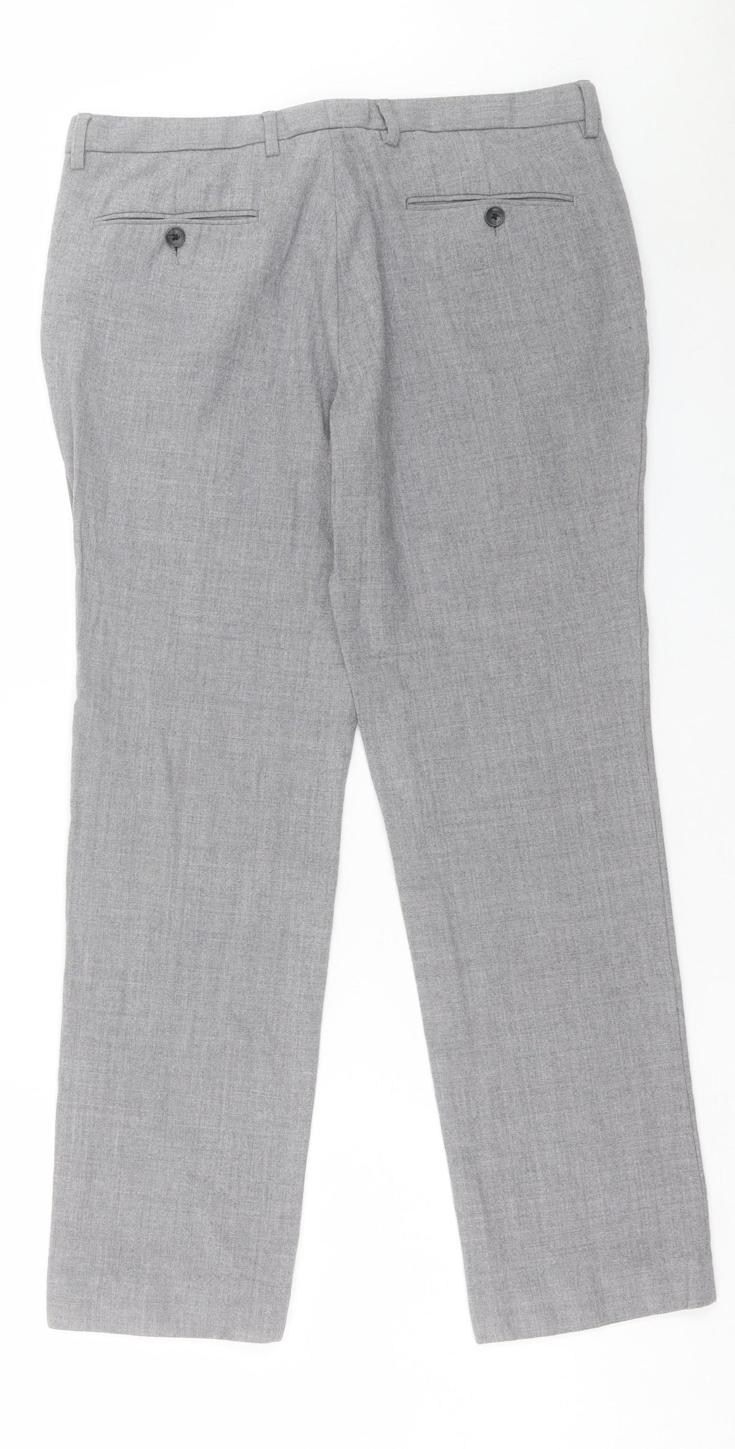 Preworn Womens Grey Polyester Trousers Size 32 in Regular Button