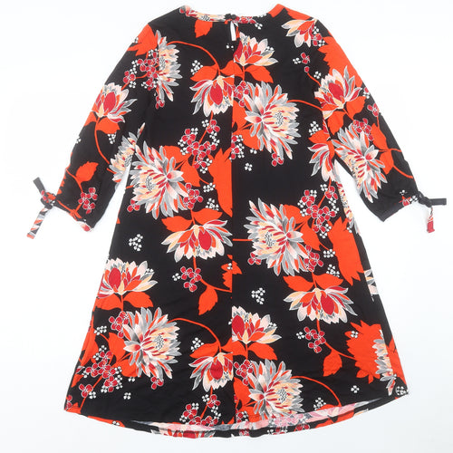 Debenhams Womens Orange Floral Viscose A-Line Size 10 Round Neck Button