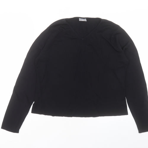 AMARANTO Womens Black V-Neck Viscose Pullover Jumper Size 18