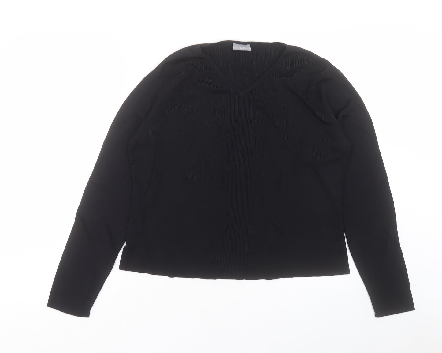 AMARANTO Womens Black V-Neck Viscose Pullover Jumper Size 18