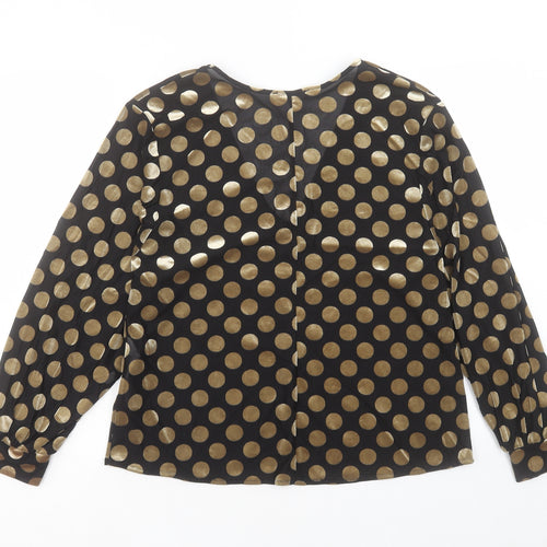Zara Womens Black Polka Dot Polyester Basic Blouse Size S V-Neck