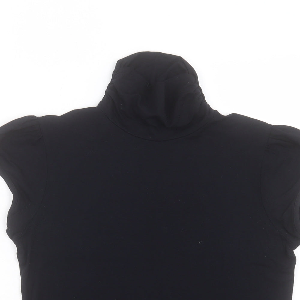 Mk Womens Black Viscose Basic T-Shirt Size 14 High Neck