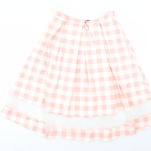 PAPAPAY Womens Pink Check Polyester Skater Skirt Size 8 Zip