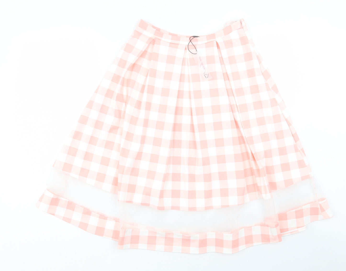 PAPAPAY Womens Pink Check Polyester Skater Skirt Size 8 Zip