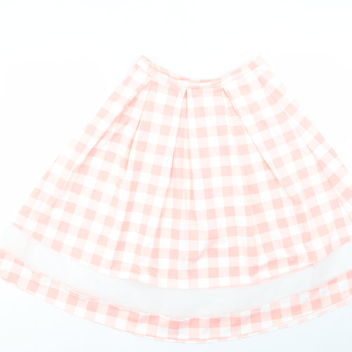 PAPAPAY Womens Pink Check Polyester Skater Skirt Size 8 Zip