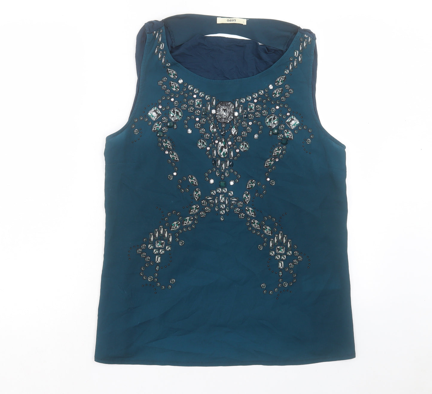 Oasis Womens Green Viscose Basic Tank Size L Round Neck - Jewel Print