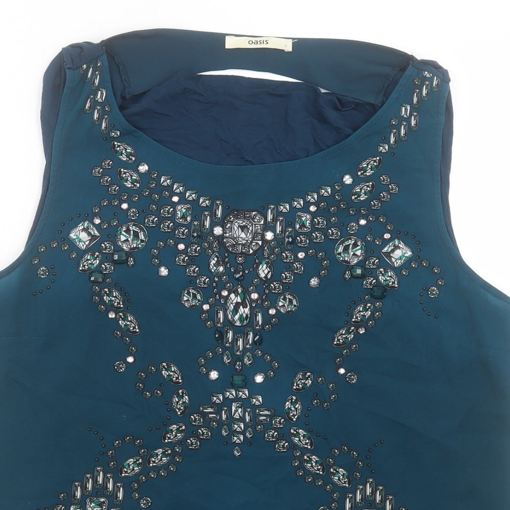 Oasis Womens Green Viscose Basic Tank Size L Round Neck - Jewel Print