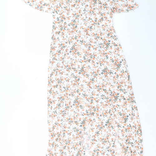 Miss Selfridge Womens Orange Floral Viscose A-Line Size 6 V-Neck Button