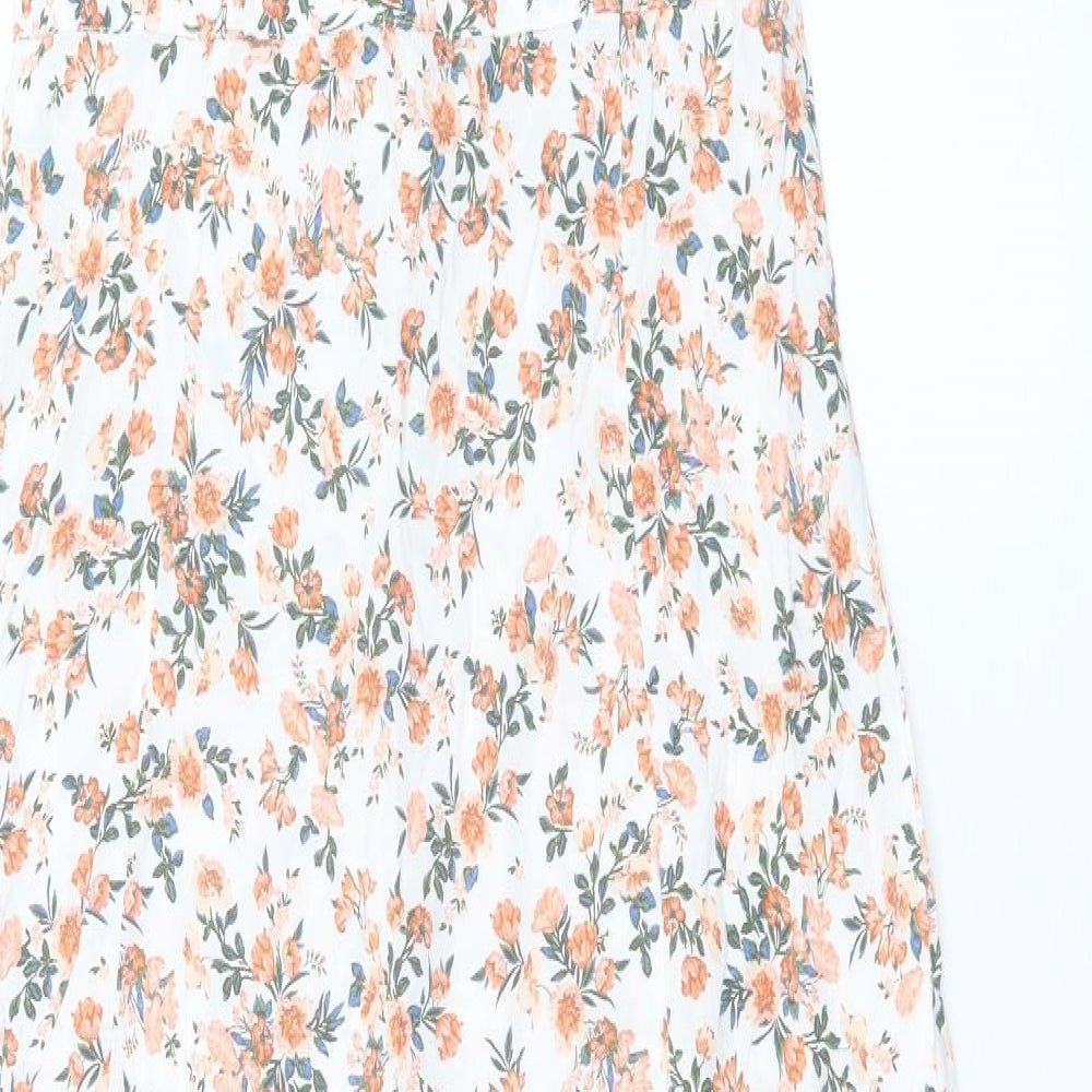 Miss Selfridge Womens Orange Floral Viscose A-Line Size 6 V-Neck Button