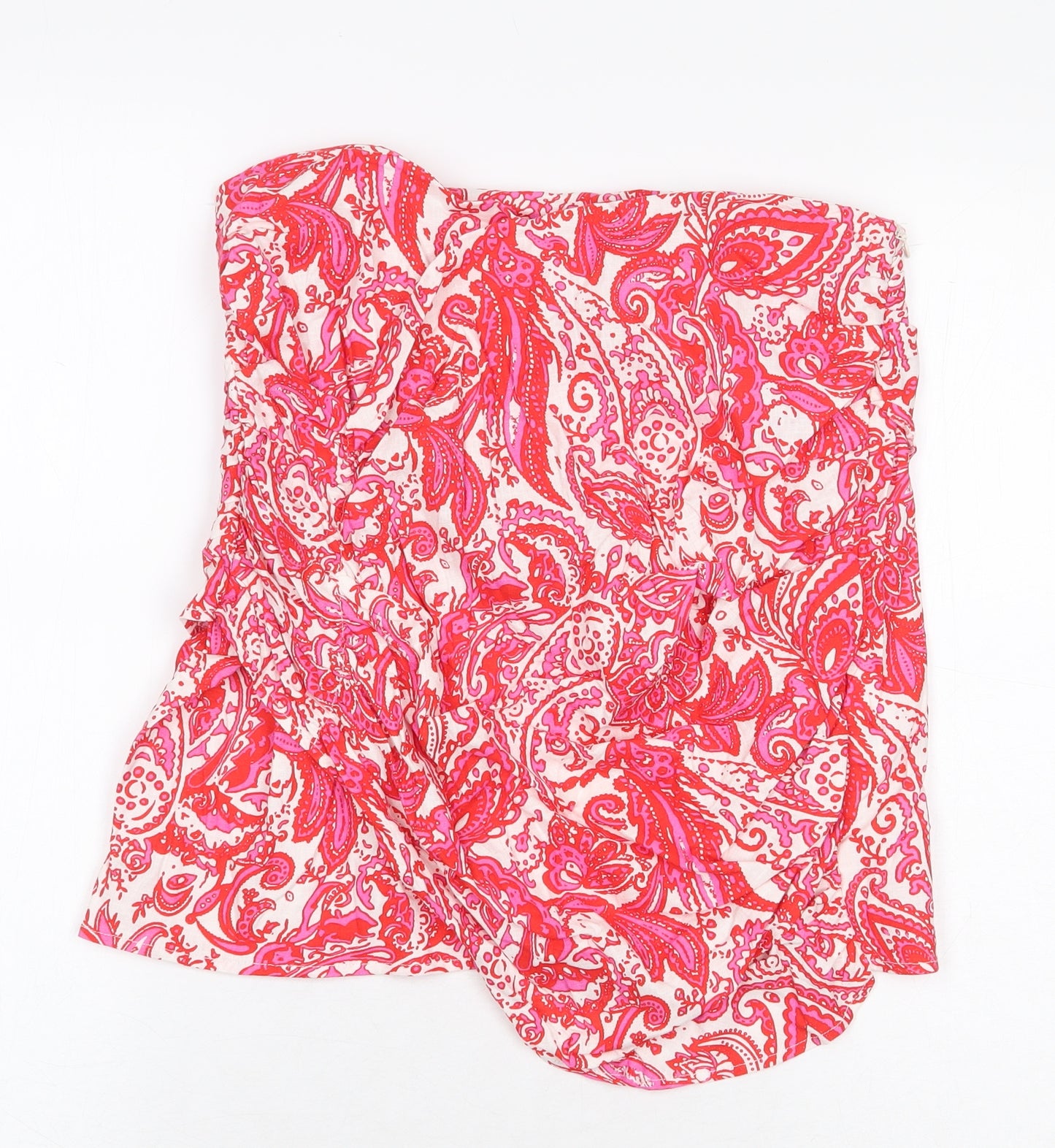 Zara Womens Pink Paisley Linen Basic T-Shirt Size M Off the Shoulder