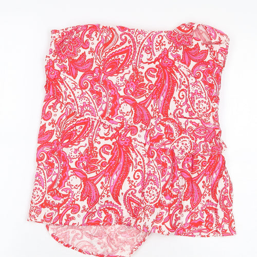 Zara Womens Pink Paisley Linen Basic T-Shirt Size M Off the Shoulder