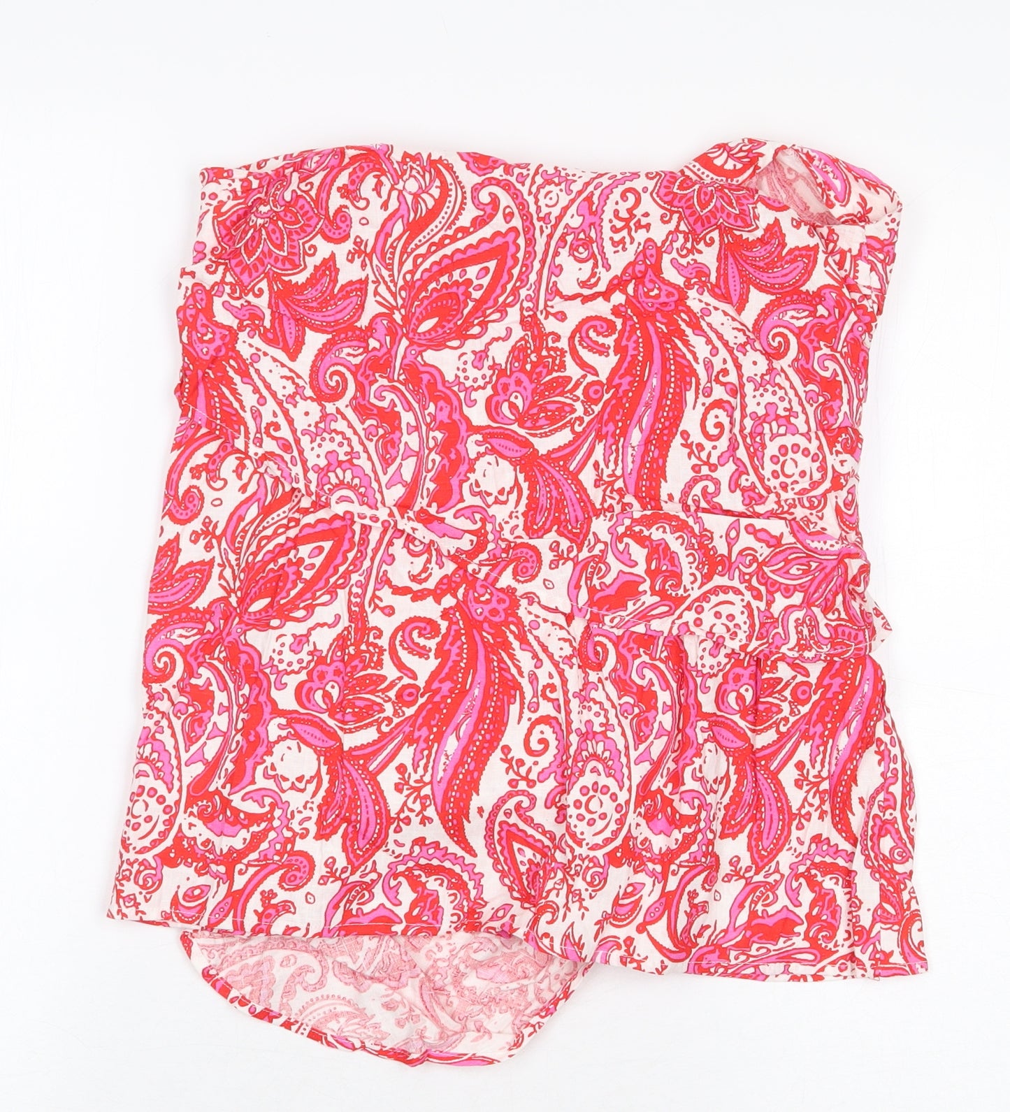 Zara Womens Pink Paisley Linen Basic T-Shirt Size M Off the Shoulder