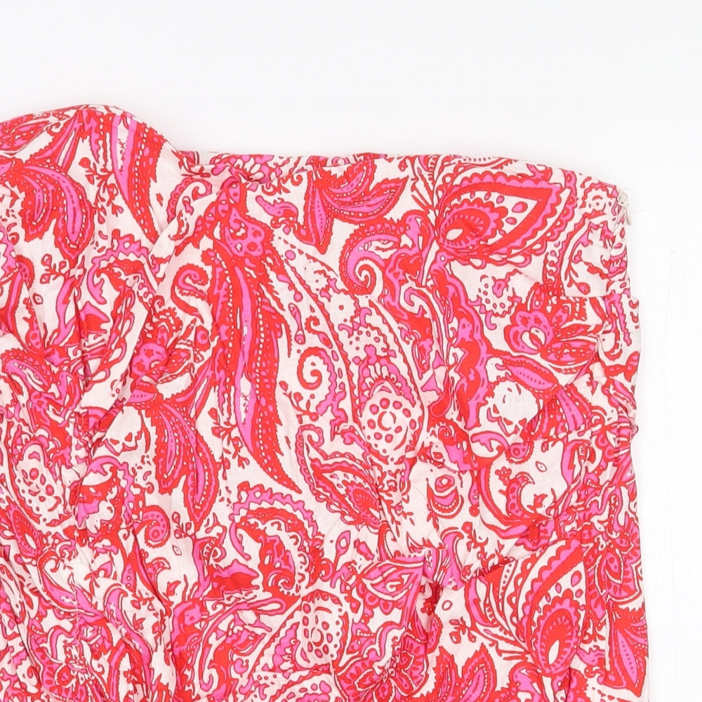 Zara Womens Pink Paisley Linen Basic T-Shirt Size M Off the Shoulder