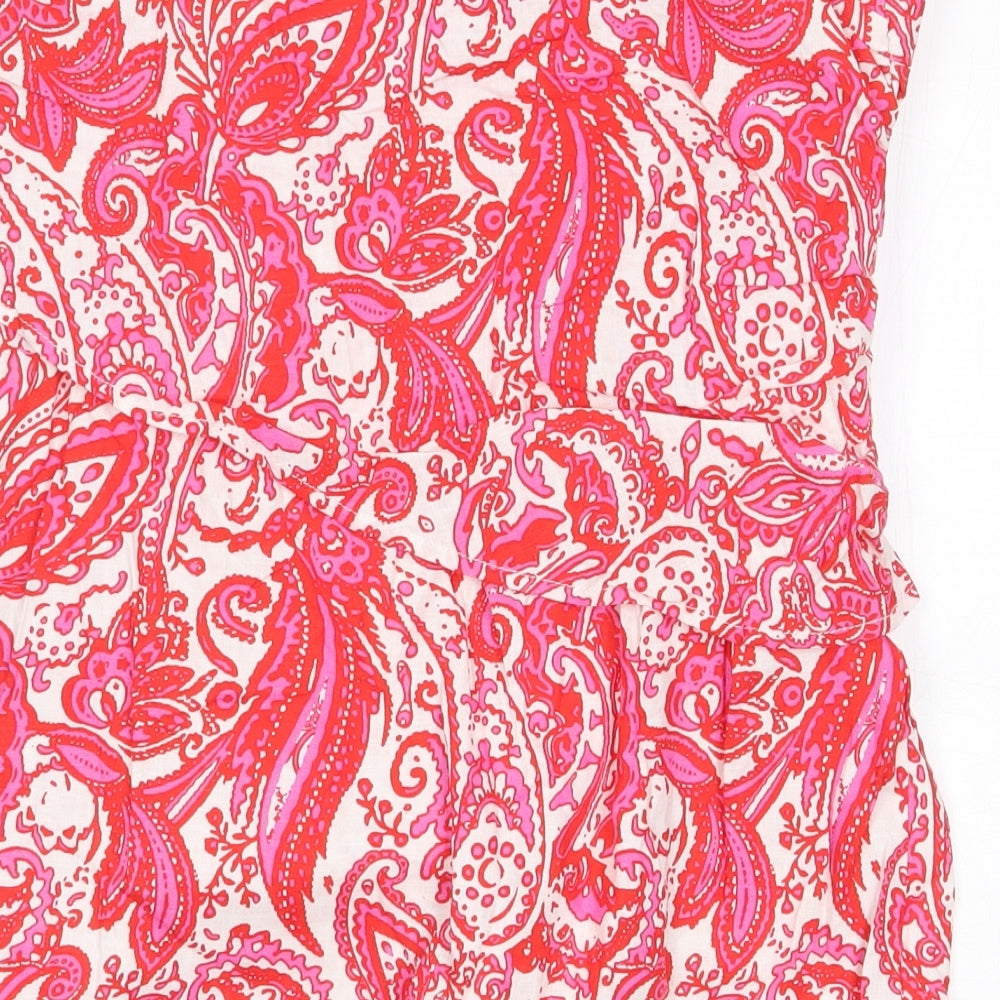Zara Womens Pink Paisley Linen Basic T-Shirt Size M Off the Shoulder