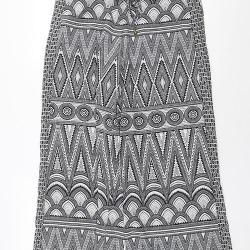 H&M Womens Black Geometric Polyester Trousers Size 14 Regular Tie