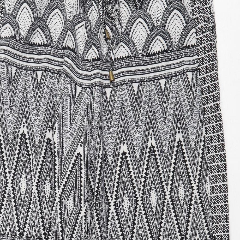 H&M Womens Black Geometric Polyester Trousers Size 14 Regular Tie