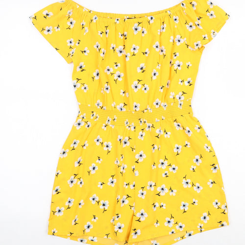 New Look Girls Yellow Floral Polyester Playsuit One-Piece Size 12 Years Pullover