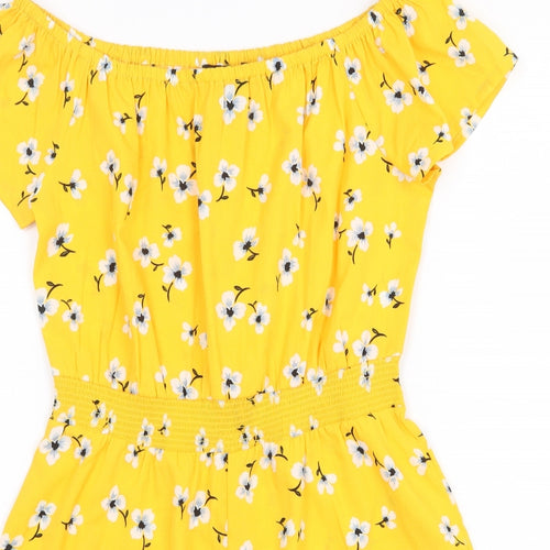 New Look Girls Yellow Floral Polyester Playsuit One-Piece Size 12 Years Pullover