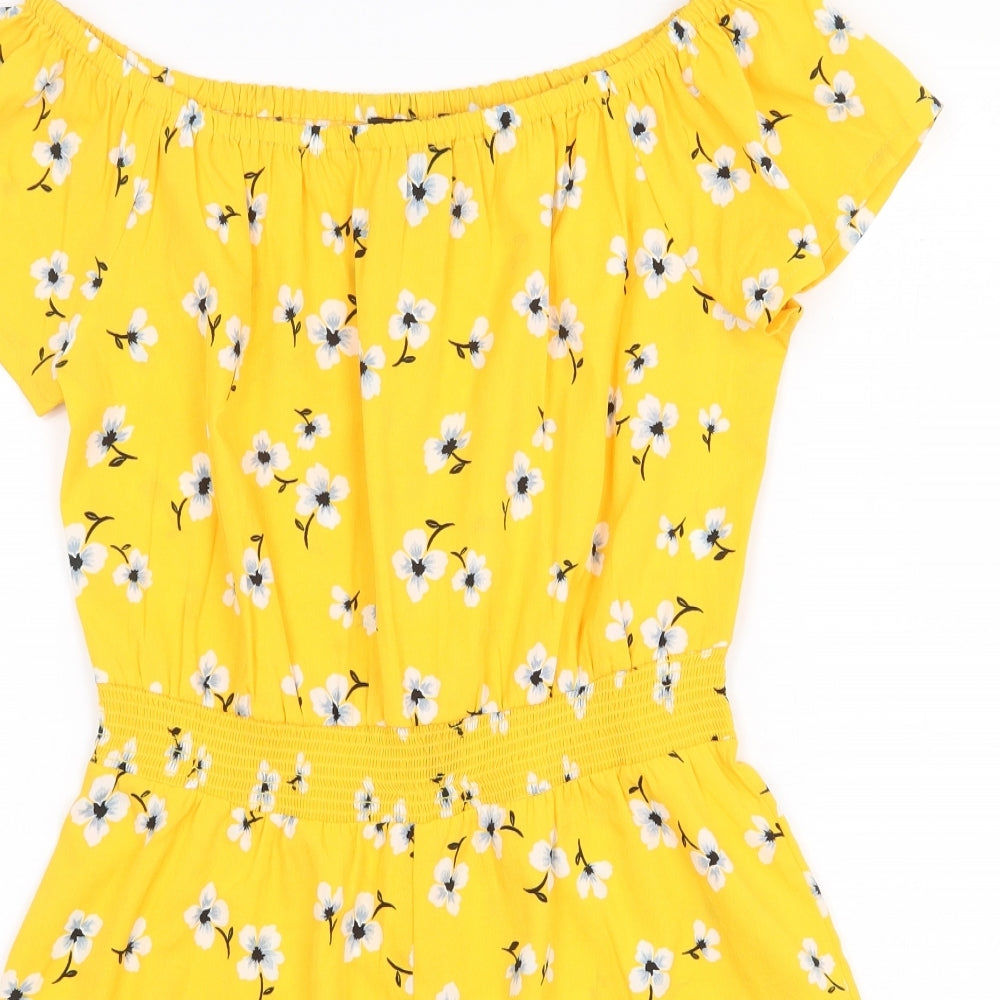 New Look Girls Yellow Floral Polyester Playsuit One-Piece Size 12 Years Pullover
