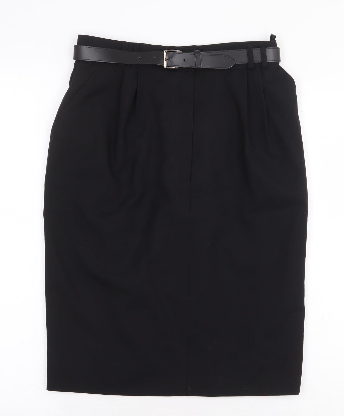 St Michael Womens Black Wool Straight & Pencil Skirt Size 12 Zip