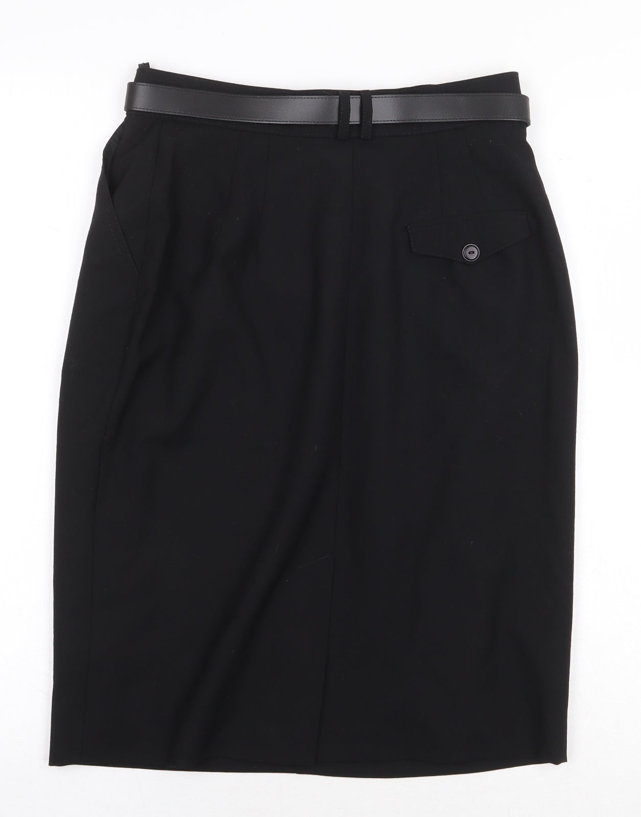 St Michael Womens Black Wool Straight & Pencil Skirt Size 12 Zip