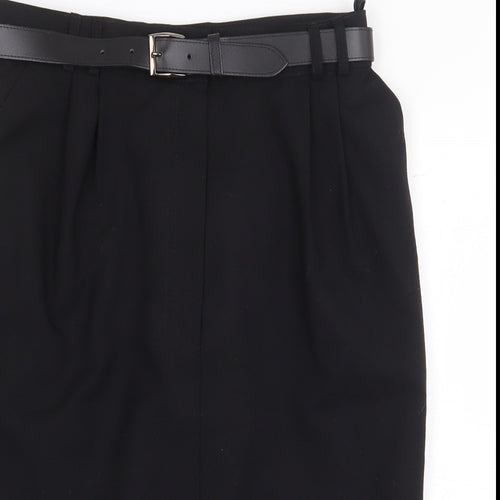 St Michael Womens Black Wool Straight & Pencil Skirt Size 12 Zip