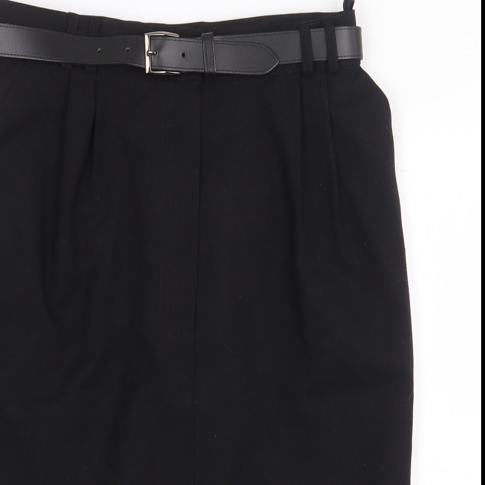 St Michael Womens Black Wool Straight & Pencil Skirt Size 12 Zip