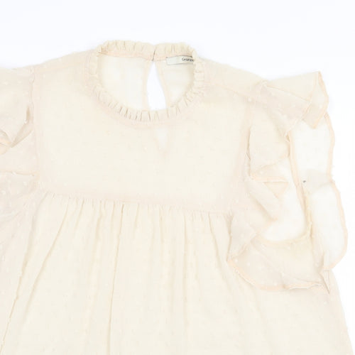 George Womens Beige Polyester Basic Blouse Size 10 Round Neck