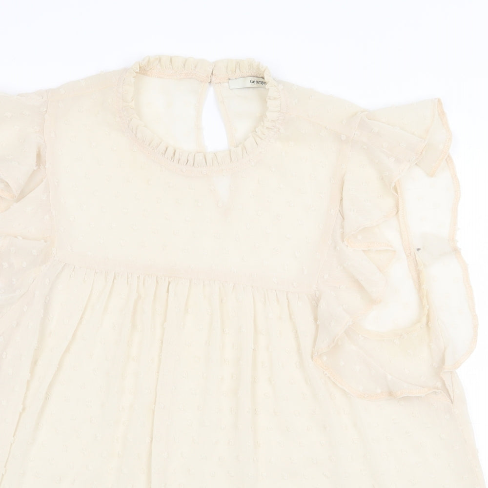 George Womens Beige Polyester Basic Blouse Size 10 Round Neck