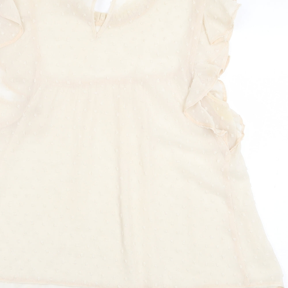 George Womens Beige Polyester Basic Blouse Size 10 Round Neck