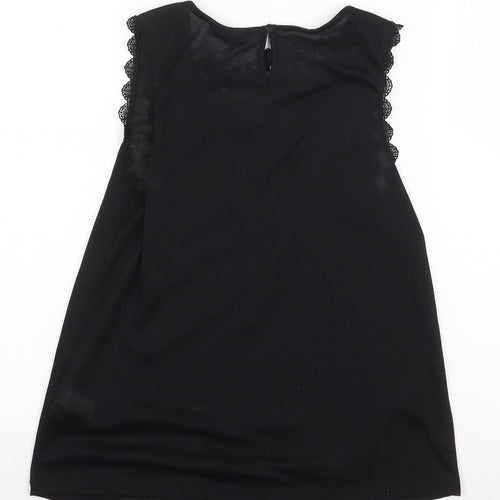 Topshop Womens Black Polyester Basic Tank Size 8 Round Neck - Flower Detail