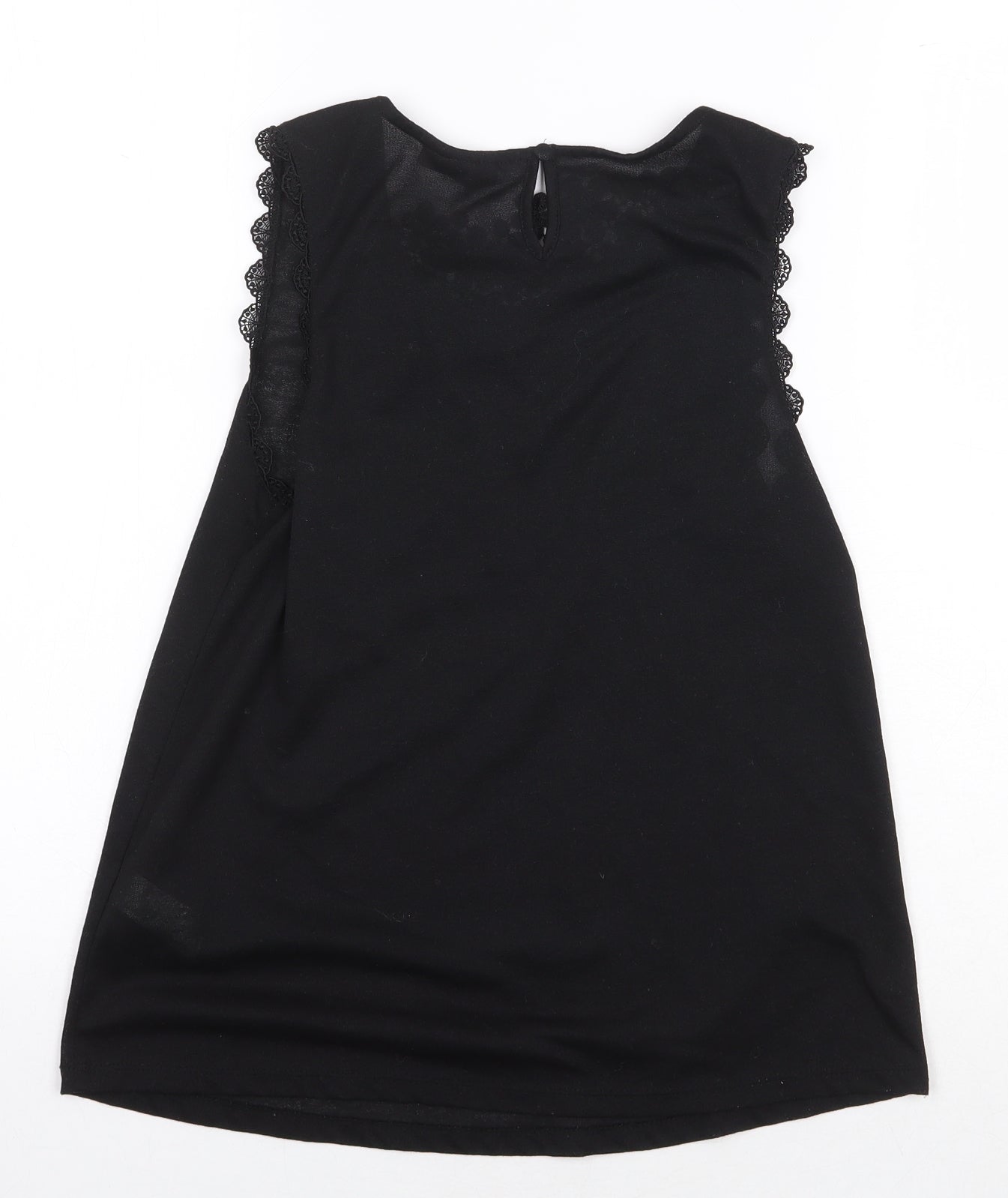 Topshop Womens Black Polyester Basic Tank Size 8 Round Neck - Flower Detail