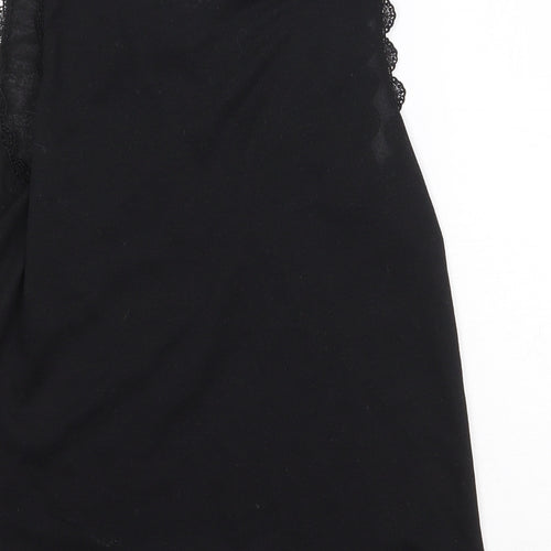 Topshop Womens Black Polyester Basic Tank Size 8 Round Neck - Flower Detail