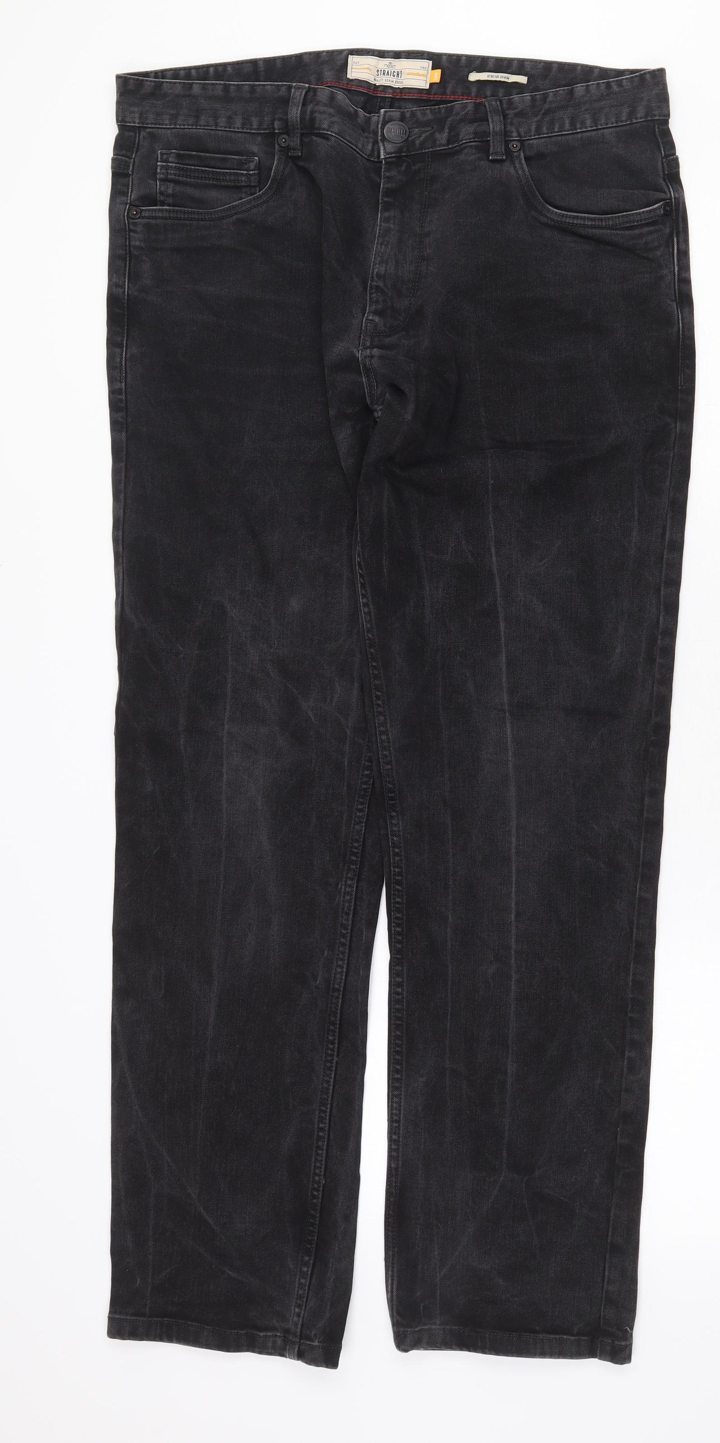 NEXT Mens Black Cotton Straight Jeans Size 34 in Regular Zip