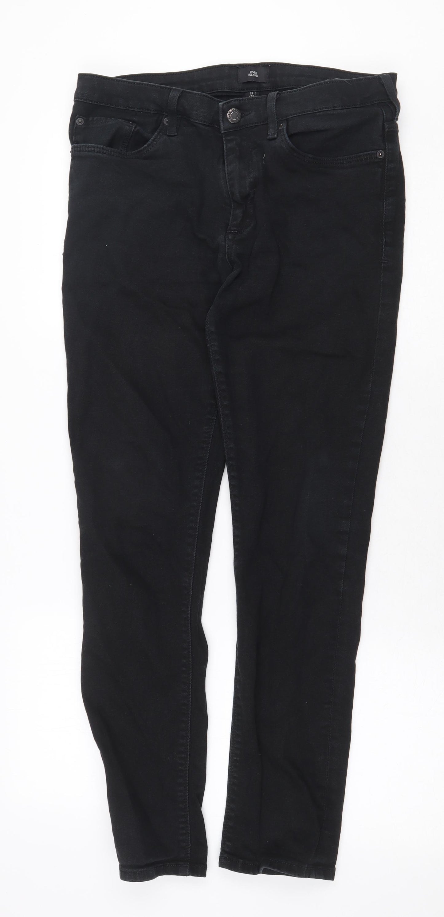 River Island Mens Black Cotton Skinny Jeans Size 32 in Regular Zip
