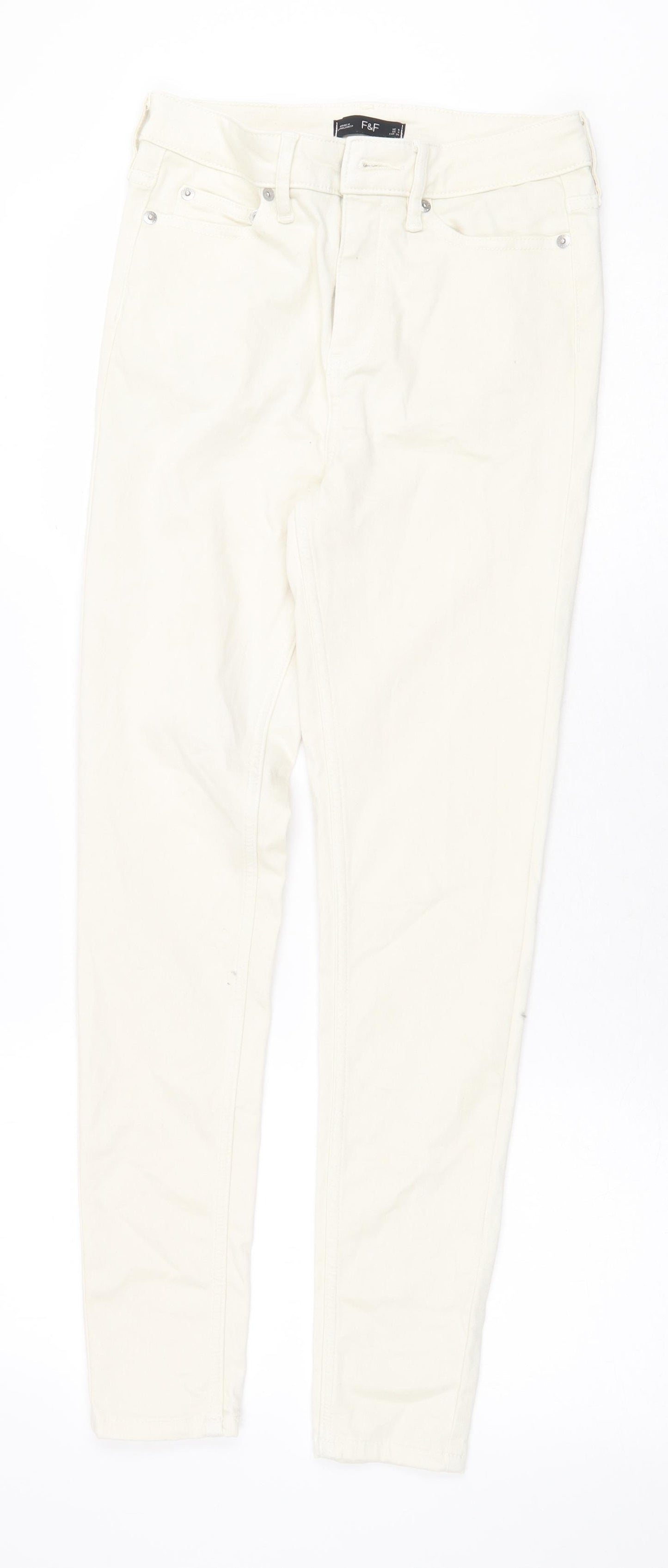 F&F Womens Beige Cotton Skinny Jeans Size 8 Regular Zip