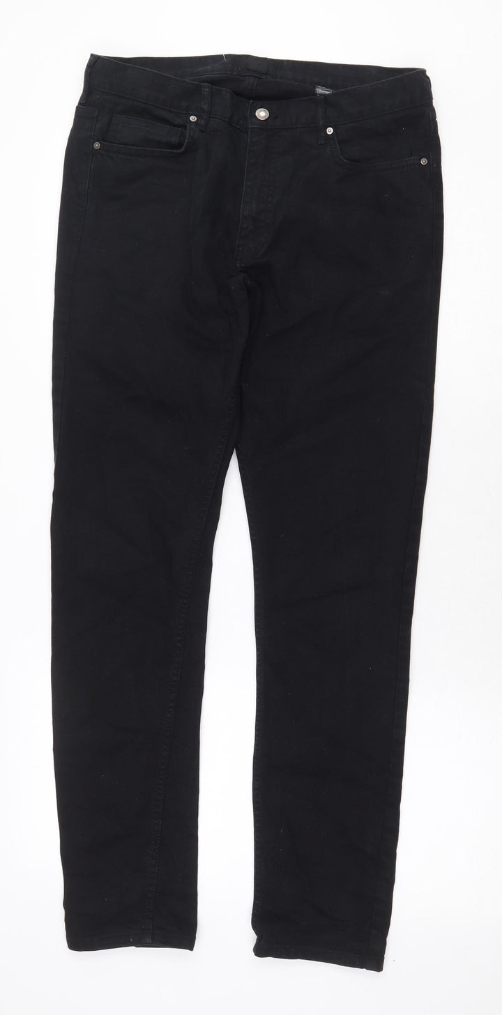 H&M Womens Black Cotton Straight Jeans Size 32 in Regular Zip