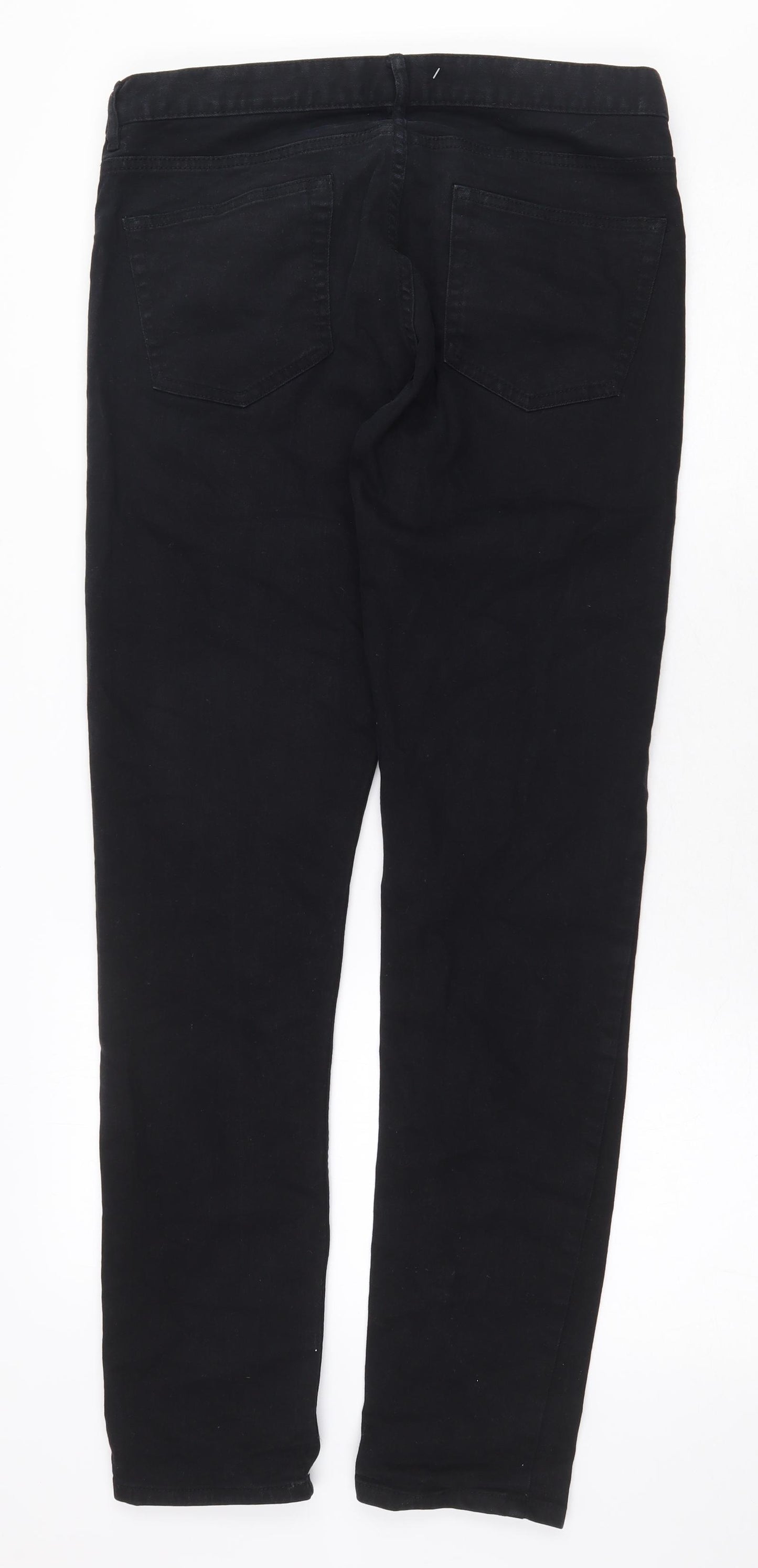 H&M Womens Black Cotton Straight Jeans Size 32 in Regular Zip