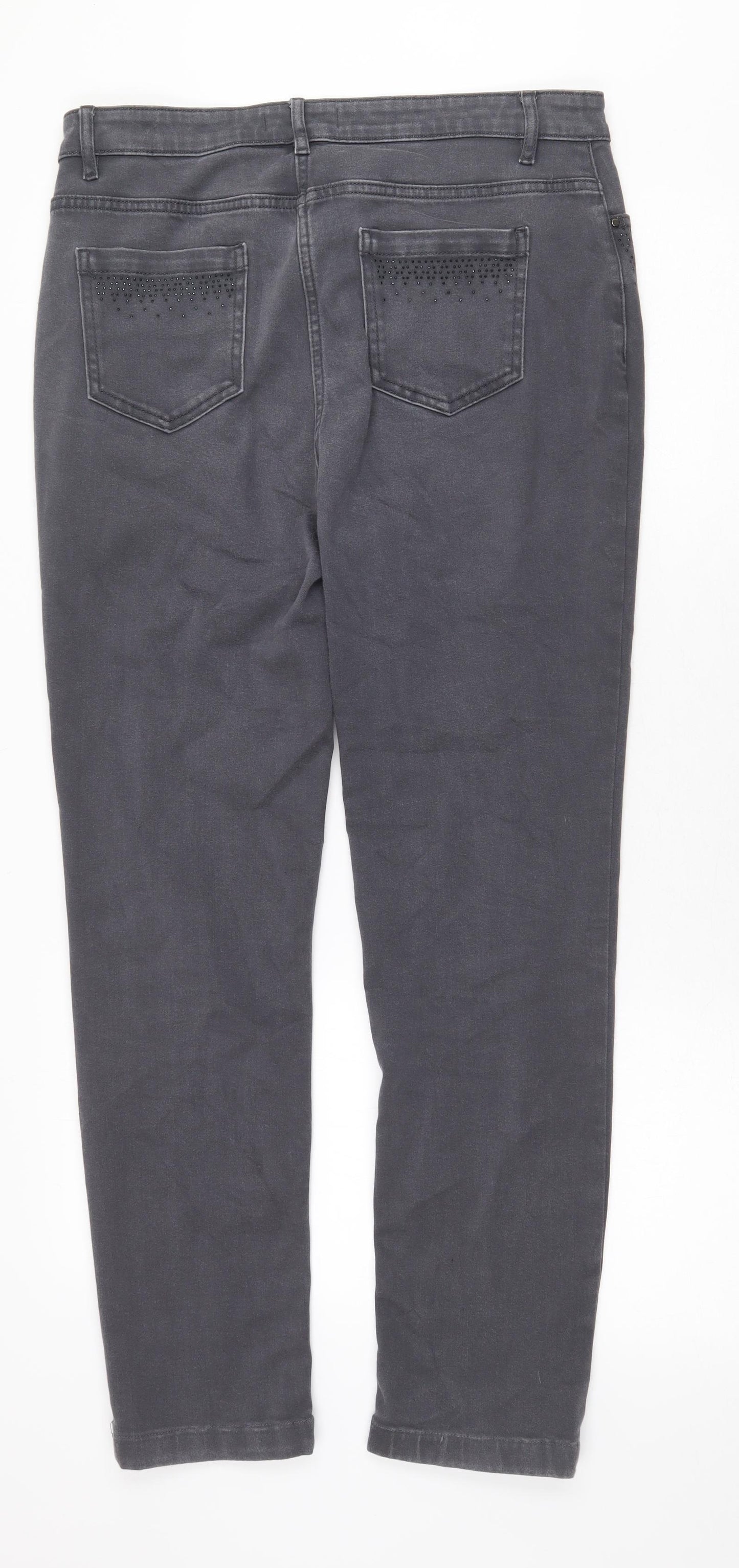 Marks and Spencer Womens Grey Cotton Straight Jeans Size 14 Regular Zip