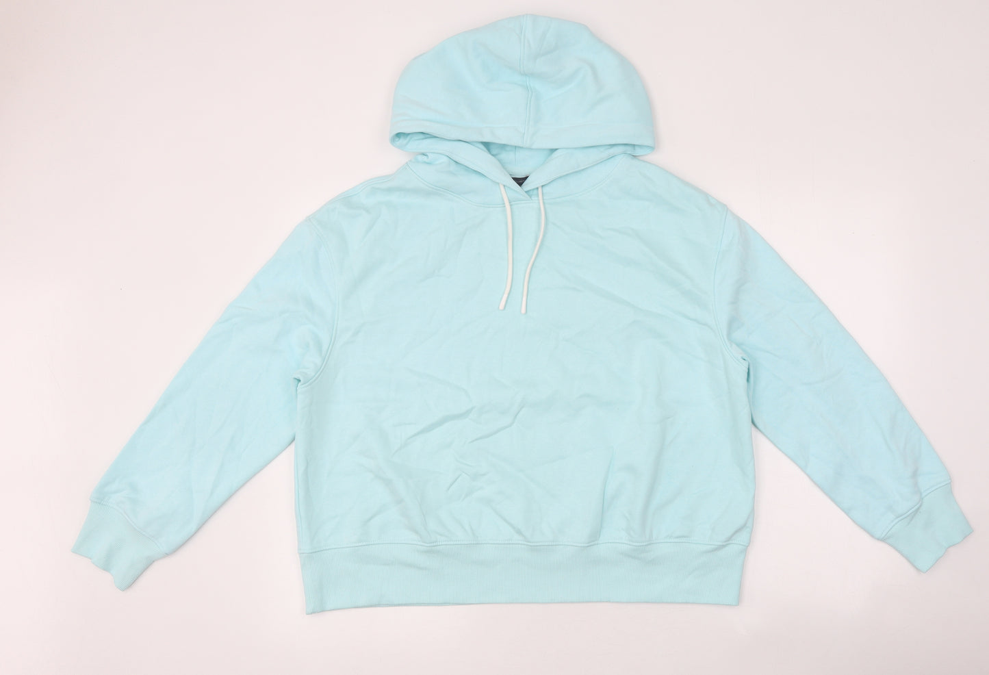Marks and Spencer Womens Blue Cotton Pullover Hoodie Size 14 Pullover